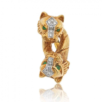 David Webb DAVID WEBB PLATINUM 18K YELLOW GOLD DOUBLE HEAD LION RING