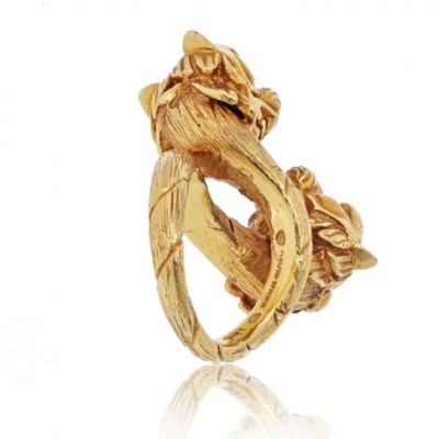 David Webb DAVID WEBB PLATINUM 18K YELLOW GOLD DOUBLE HEAD LION RING
