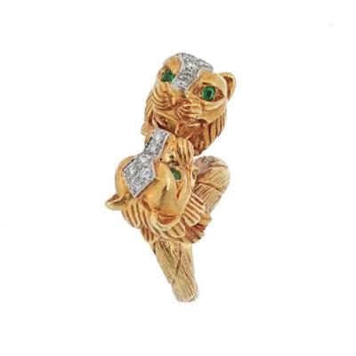 David Webb DAVID WEBB PLATINUM 18K YELLOW GOLD DOUBLE HEAD LION RING