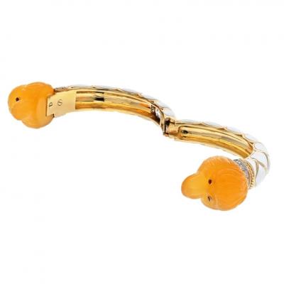 David Webb DAVID WEBB PLATINUM 18K YELLOW GOLD DOUBLE HEAD MONKEY CARNELIAN BRACELET
