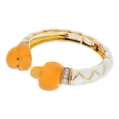 David Webb DAVID WEBB PLATINUM 18K YELLOW GOLD DOUBLE HEAD MONKEY CARNELIAN BRACELET