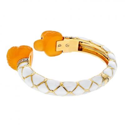David Webb DAVID WEBB PLATINUM 18K YELLOW GOLD DOUBLE HEAD MONKEY CARNELIAN BRACELET