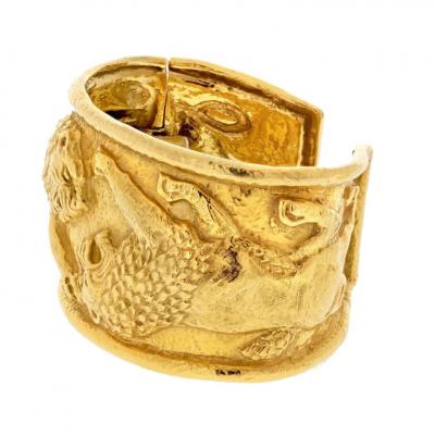David Webb DAVID WEBB PLATINUM 18K YELLOW GOLD DOUBLE LION CUFF BRACELET