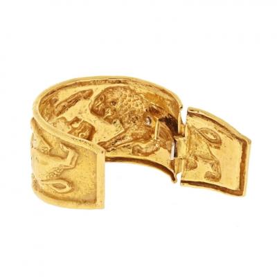 David Webb DAVID WEBB PLATINUM 18K YELLOW GOLD DOUBLE LION CUFF BRACELET