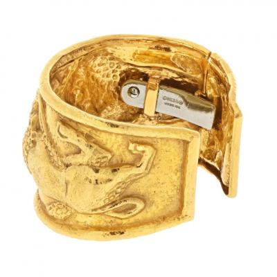 David Webb DAVID WEBB PLATINUM 18K YELLOW GOLD DOUBLE LION CUFF BRACELET