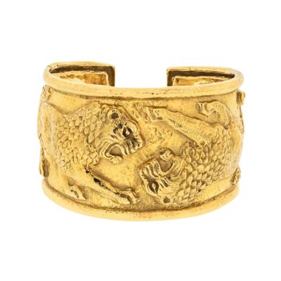 David Webb DAVID WEBB PLATINUM 18K YELLOW GOLD DOUBLE LION CUFF BRACELET
