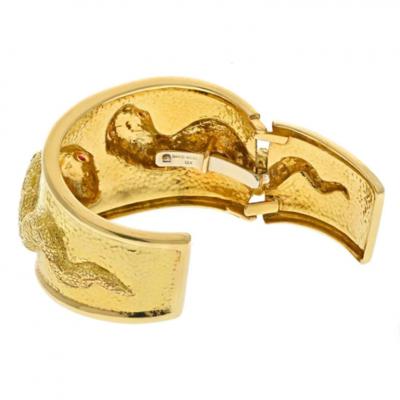 David Webb DAVID WEBB PLATINUM 18K YELLOW GOLD DOUBLE SNAKE TEXTURED CUFF BRACELET
