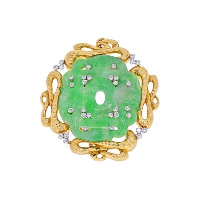 David Webb DAVID WEBB PLATINUM 18K YELLOW GOLD FRENCH JADE BROOCH PENDANT
