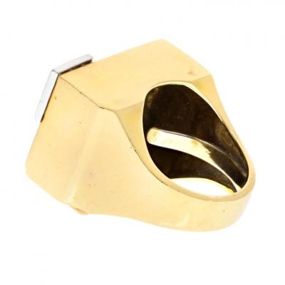 David Webb DAVID WEBB PLATINUM 18K YELLOW GOLD GEOMETRIC WHITE ENAMEL DIAMOND RING