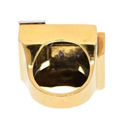 David Webb DAVID WEBB PLATINUM 18K YELLOW GOLD GEOMETRIC WHITE ENAMEL DIAMOND RING