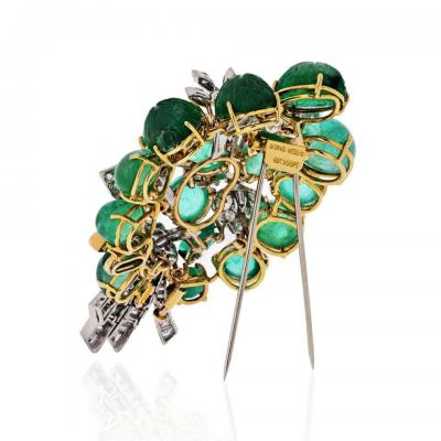 David Webb DAVID WEBB PLATINUM 18K YELLOW GOLD GREEN EMERALDS DIAMONDS WITH BOX BROOCH