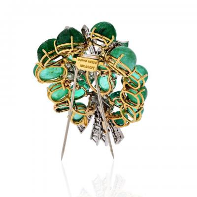 David Webb DAVID WEBB PLATINUM 18K YELLOW GOLD GREEN EMERALDS DIAMONDS WITH BOX BROOCH