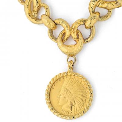 David Webb DAVID WEBB PLATINUM 18K YELLOW GOLD HAMMERED COIN NECKLACE