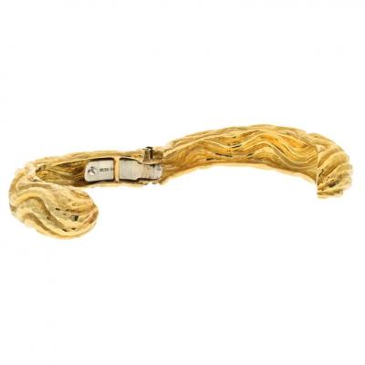 David Webb DAVID WEBB PLATINUM 18K YELLOW GOLD HAMMERED CUFF BANGLE BRACELET