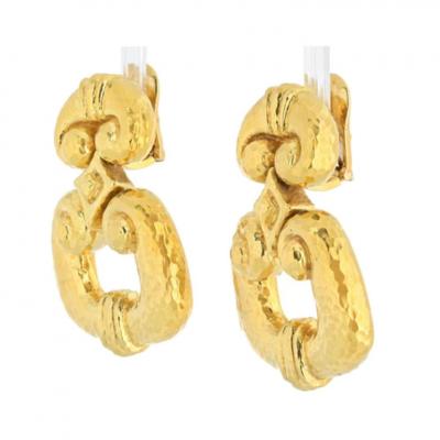 David Webb DAVID WEBB PLATINUM 18K YELLOW GOLD HAMMERED DOOR KNOCKERS EARRINGS