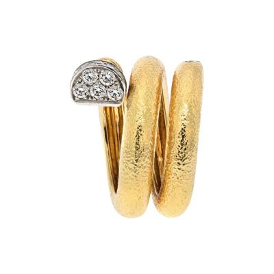 David Webb DAVID WEBB PLATINUM 18K YELLOW GOLD HAMMERED NAIL DIAMOND RING