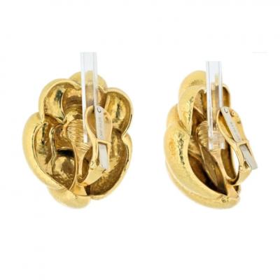 David Webb DAVID WEBB PLATINUM 18K YELLOW GOLD HAMMERED ORGANIC DESIGN CLIP EARRINGS