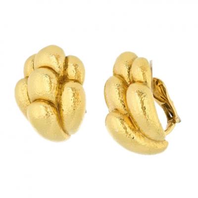 David Webb DAVID WEBB PLATINUM 18K YELLOW GOLD HAMMERED ORGANIC DESIGN CLIP EARRINGS