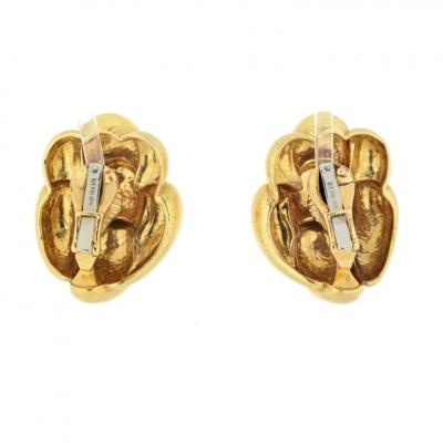 David Webb DAVID WEBB PLATINUM 18K YELLOW GOLD HAMMERED ORGANIC DESIGN CLIP EARRINGS