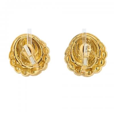 David Webb DAVID WEBB PLATINUM 18K YELLOW GOLD HAMMERED SCROLLED CLIP EARRINGS