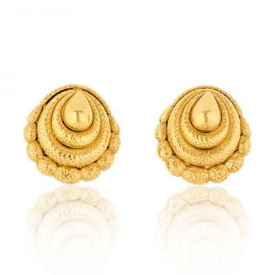 David Webb DAVID WEBB PLATINUM 18K YELLOW GOLD HAMMERED SCROLLED CLIP EARRINGS