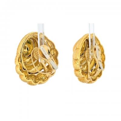 David Webb DAVID WEBB PLATINUM 18K YELLOW GOLD HAMMERED SCROLLED CLIP EARRINGS