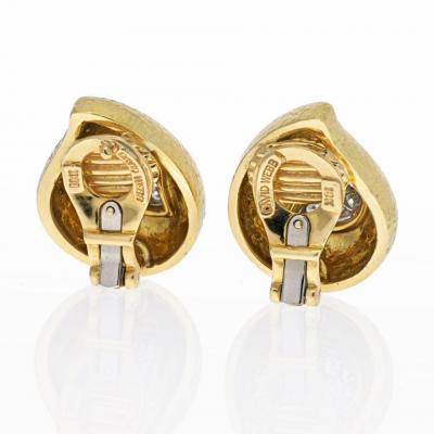 David Webb DAVID WEBB PLATINUM 18K YELLOW GOLD HAMMERED TEARDROP DIAMOND EARRINGS
