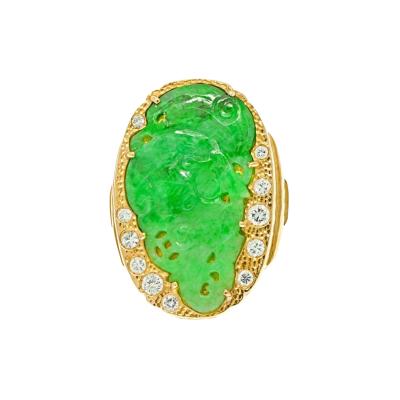 David Webb DAVID WEBB PLATINUM 18K YELLOW GOLD JADE DIAMOND HAMMERED RING