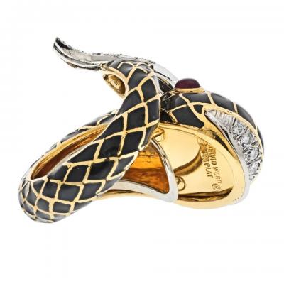 David Webb DAVID WEBB PLATINUM 18K YELLOW GOLD KOI FISH BLACK ENAMEL RING