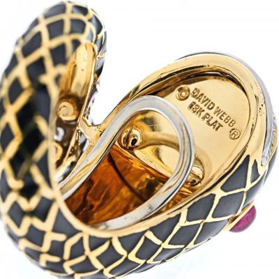 David Webb DAVID WEBB PLATINUM 18K YELLOW GOLD KOI FISH BLACK ENAMEL RING