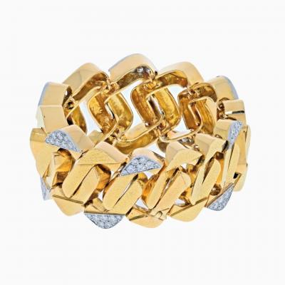 David Webb DAVID WEBB PLATINUM 18K YELLOW GOLD LARGE HAMMERED FLAT LINK DIAMOND BRACELET