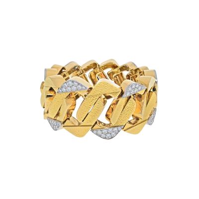 David Webb DAVID WEBB PLATINUM 18K YELLOW GOLD LARGE HAMMERED FLAT LINK DIAMOND BRACELET