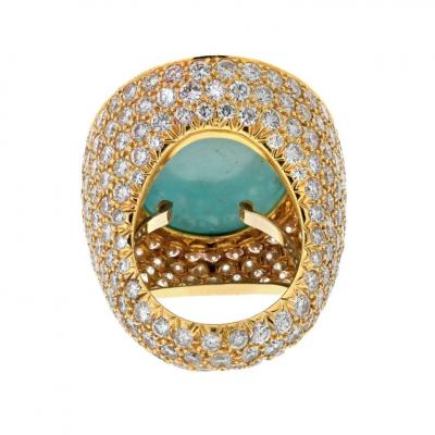 David Webb DAVID WEBB PLATINUM 18K YELLOW GOLD LARGE TURQUOISE AND DIAMOND RING