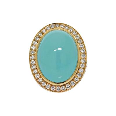 David Webb DAVID WEBB PLATINUM 18K YELLOW GOLD LARGE TURQUOISE AND DIAMOND RING