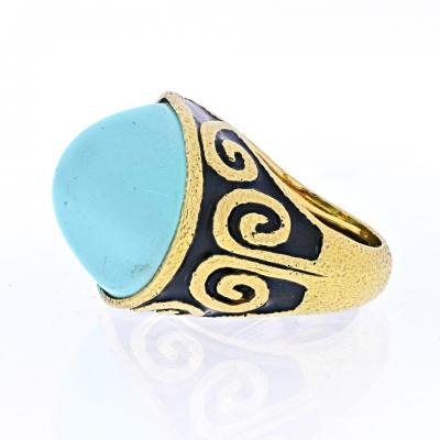 David Webb DAVID WEBB PLATINUM 18K YELLOW GOLD LIGHT BLUE TURQUOISE VINTAGE RING