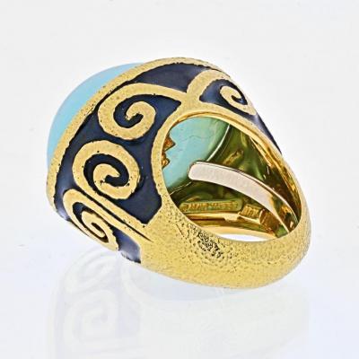 David Webb DAVID WEBB PLATINUM 18K YELLOW GOLD LIGHT BLUE TURQUOISE VINTAGE RING