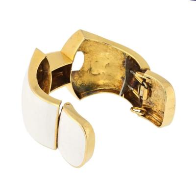 David Webb DAVID WEBB PLATINUM 18K YELLOW GOLD LILIAN CREAM ENAMEL BRACELET