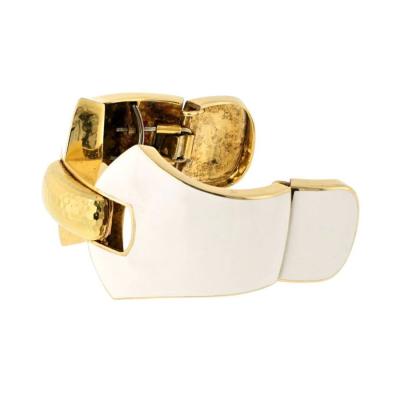 David Webb DAVID WEBB PLATINUM 18K YELLOW GOLD LILIAN CREAM ENAMEL BRACELET