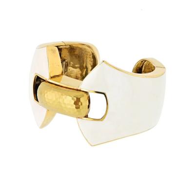 David Webb DAVID WEBB PLATINUM 18K YELLOW GOLD LILIAN CREAM ENAMEL BRACELET