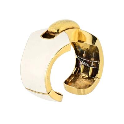David Webb DAVID WEBB PLATINUM 18K YELLOW GOLD LILIAN CREAM ENAMEL BRACELET