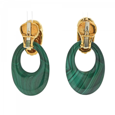 David Webb DAVID WEBB PLATINUM 18K YELLOW GOLD MALACHITE DOOR KNOCKERS EARRINGS