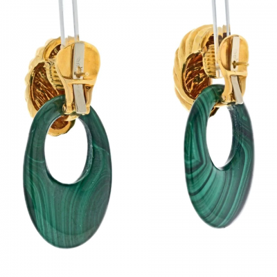 David Webb DAVID WEBB PLATINUM 18K YELLOW GOLD MALACHITE DOOR KNOCKERS EARRINGS