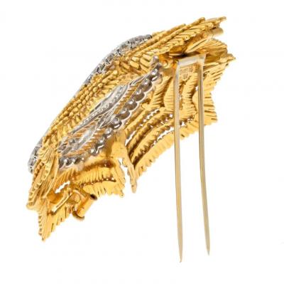 David Webb DAVID WEBB PLATINUM 18K YELLOW GOLD MALTESE DIAMOND AND EMERALD BROOCH