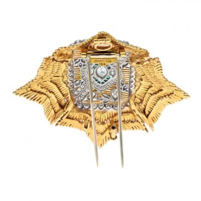 David Webb DAVID WEBB PLATINUM 18K YELLOW GOLD MALTESE DIAMOND AND EMERALD BROOCH