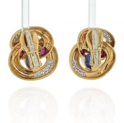 David Webb DAVID WEBB PLATINUM 18K YELLOW GOLD MULTI COLOR GEMSTONE AND DIAMOND EARRINGS