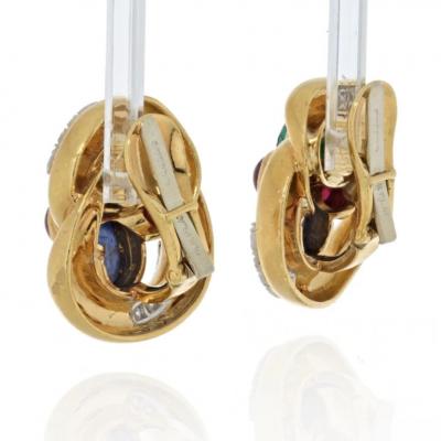 David Webb DAVID WEBB PLATINUM 18K YELLOW GOLD MULTI COLOR GEMSTONE AND DIAMOND EARRINGS