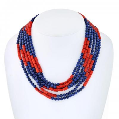 David Webb DAVID WEBB PLATINUM 18K YELLOW GOLD MULTI STRAND LAPIS CORAL NECKLACE
