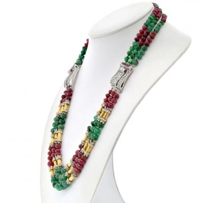 David Webb DAVID WEBB PLATINUM 18K YELLOW GOLD MULTI STRAND PRECIOUS GEM NECKLACE