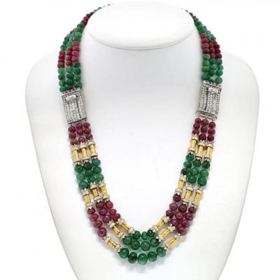 David Webb DAVID WEBB PLATINUM 18K YELLOW GOLD MULTI STRAND PRECIOUS GEM NECKLACE