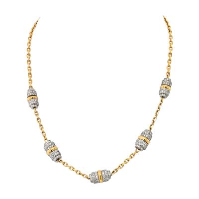 David Webb DAVID WEBB PLATINUM 18K YELLOW GOLD NIGHT CAP 5 STATION 16 INCHES NECKLACE